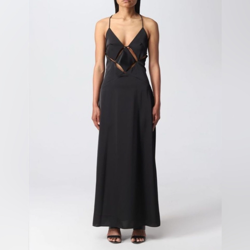 Weili Zheng Triangle Cut-Out Black Maxi Designer Dress